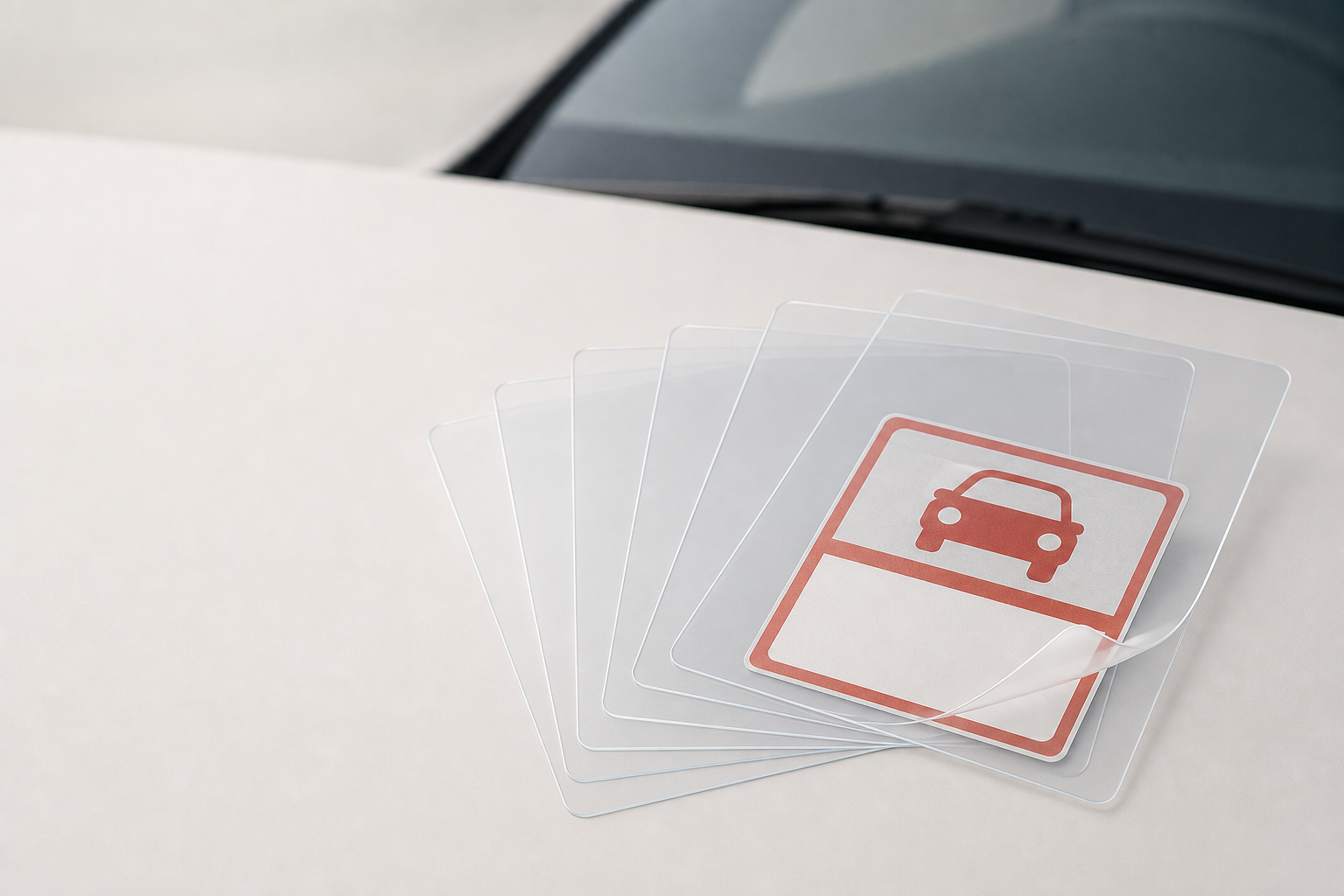 Unstuck five-sheet static-cling windshield sticker film package